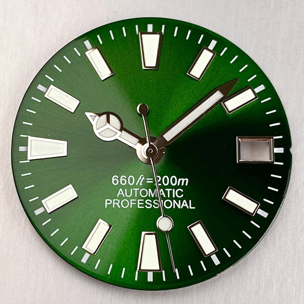 36mm Polished Diving Watch Case Sunburst Green Watch Dial Face fit NH35A NH36A