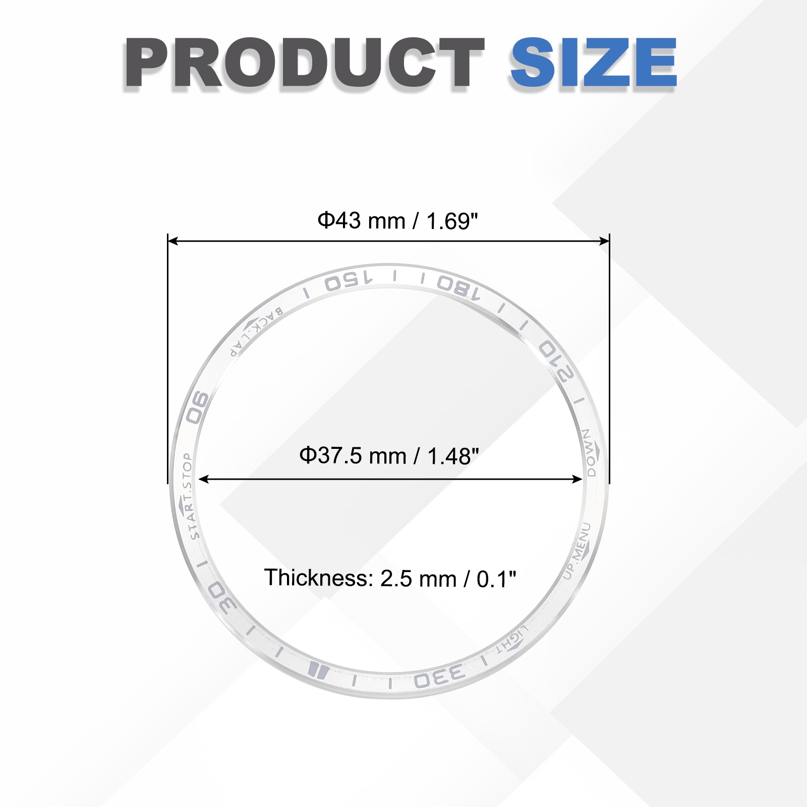 43mm Watch Bezel Stainless Steel Watch Bezel Ring Amoled Display Silver/Gray