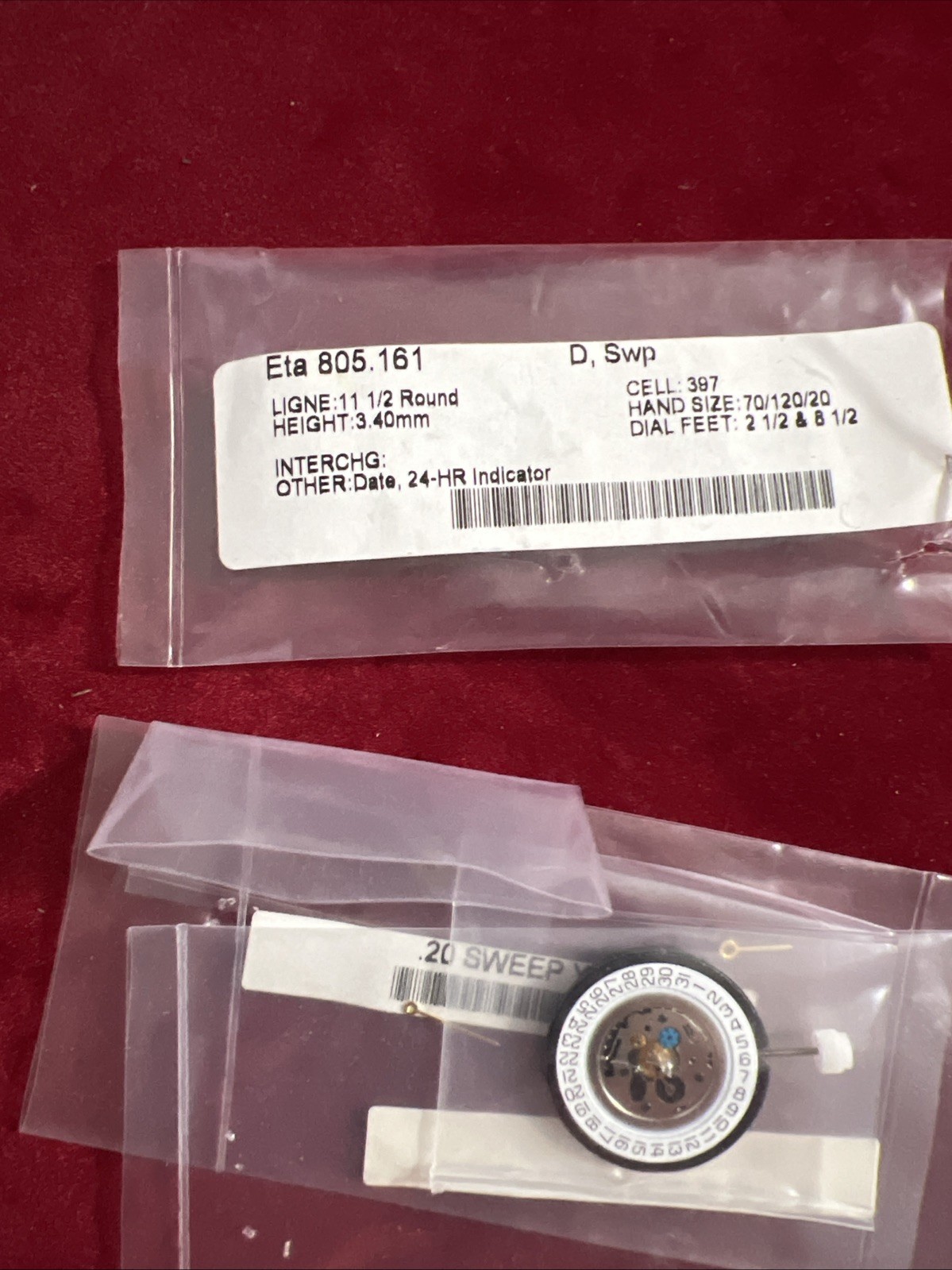 Genuine ESA/ ETA 805.161 Watch Movement Swiss, Date at 3, NOS
