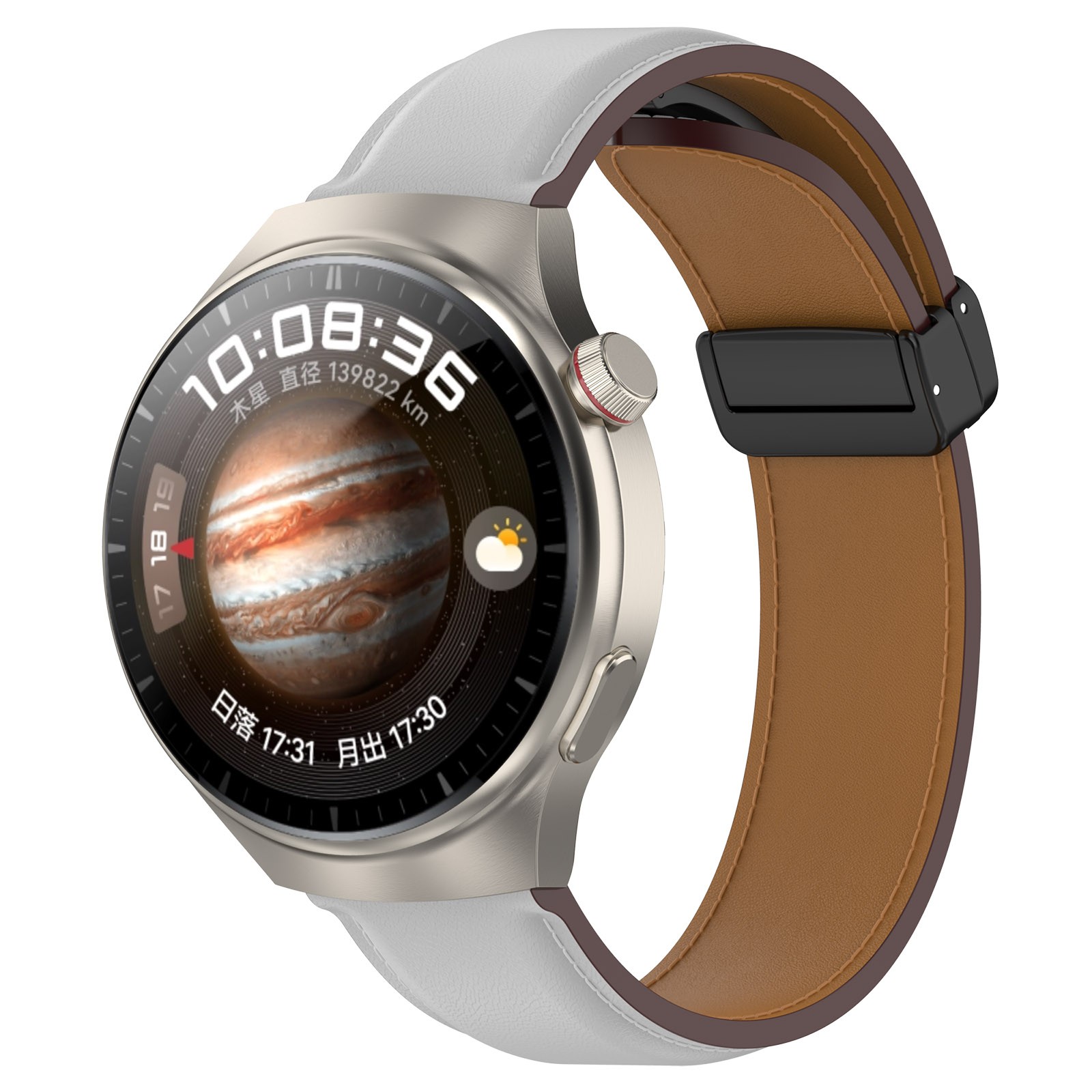 Leather Watch Strap with Folding Buckle for Huawei/Samsung Galaxy/Amazfit Series