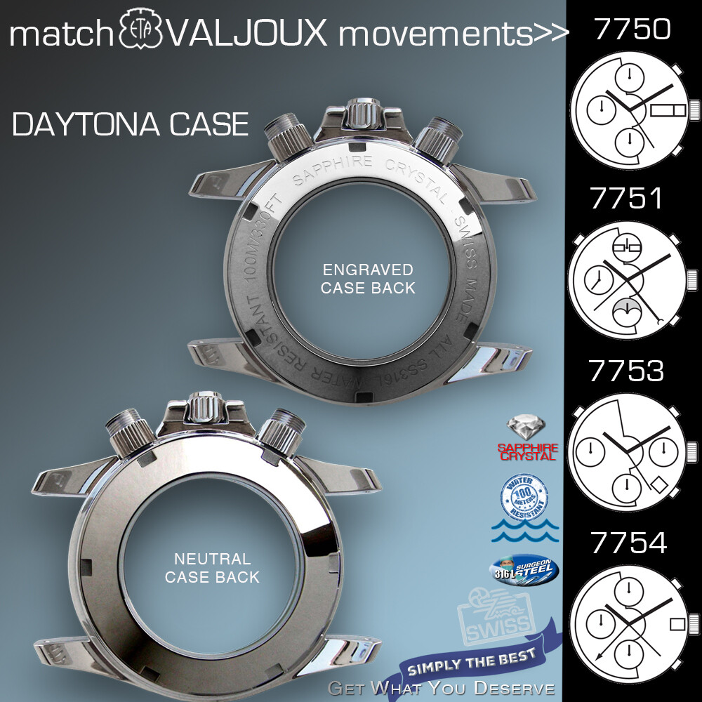 WATCH CASE DAYTONA,TACHYMETER, ETA VALJOUX 7750,7751, 7753,7754 ST-STEEL, 38MM