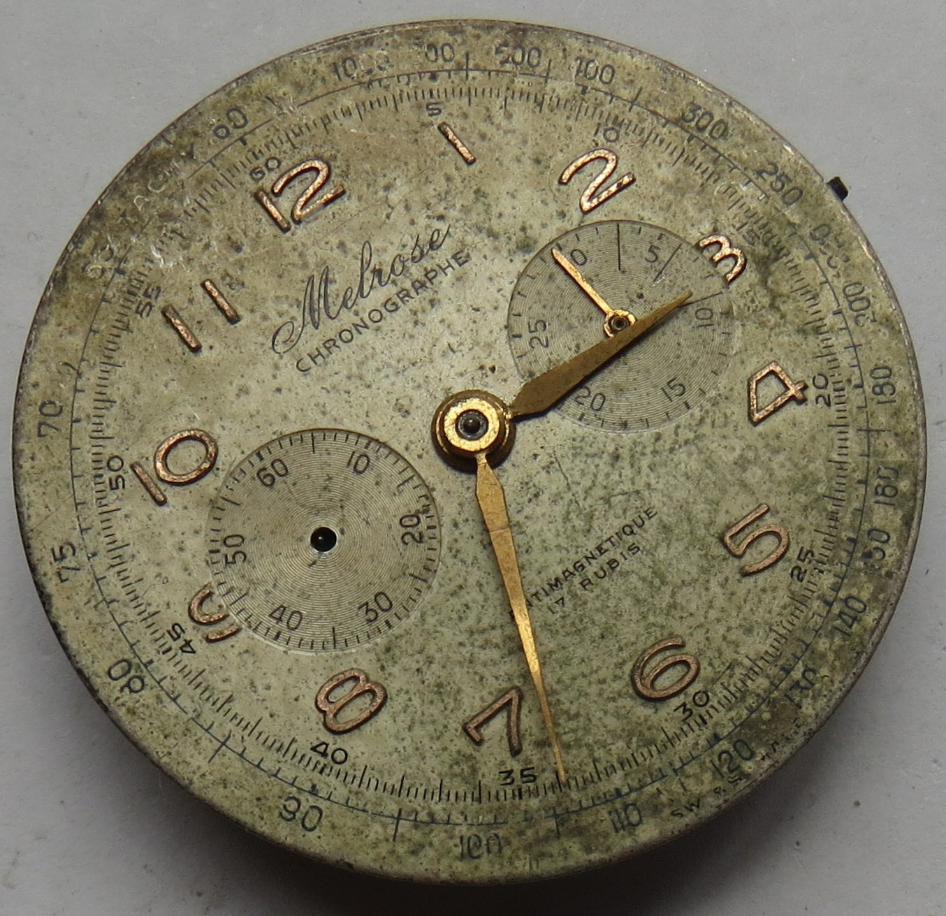 Lemania cal. 1270 chronograph mens wristwatch movement & dial balance Ok.
