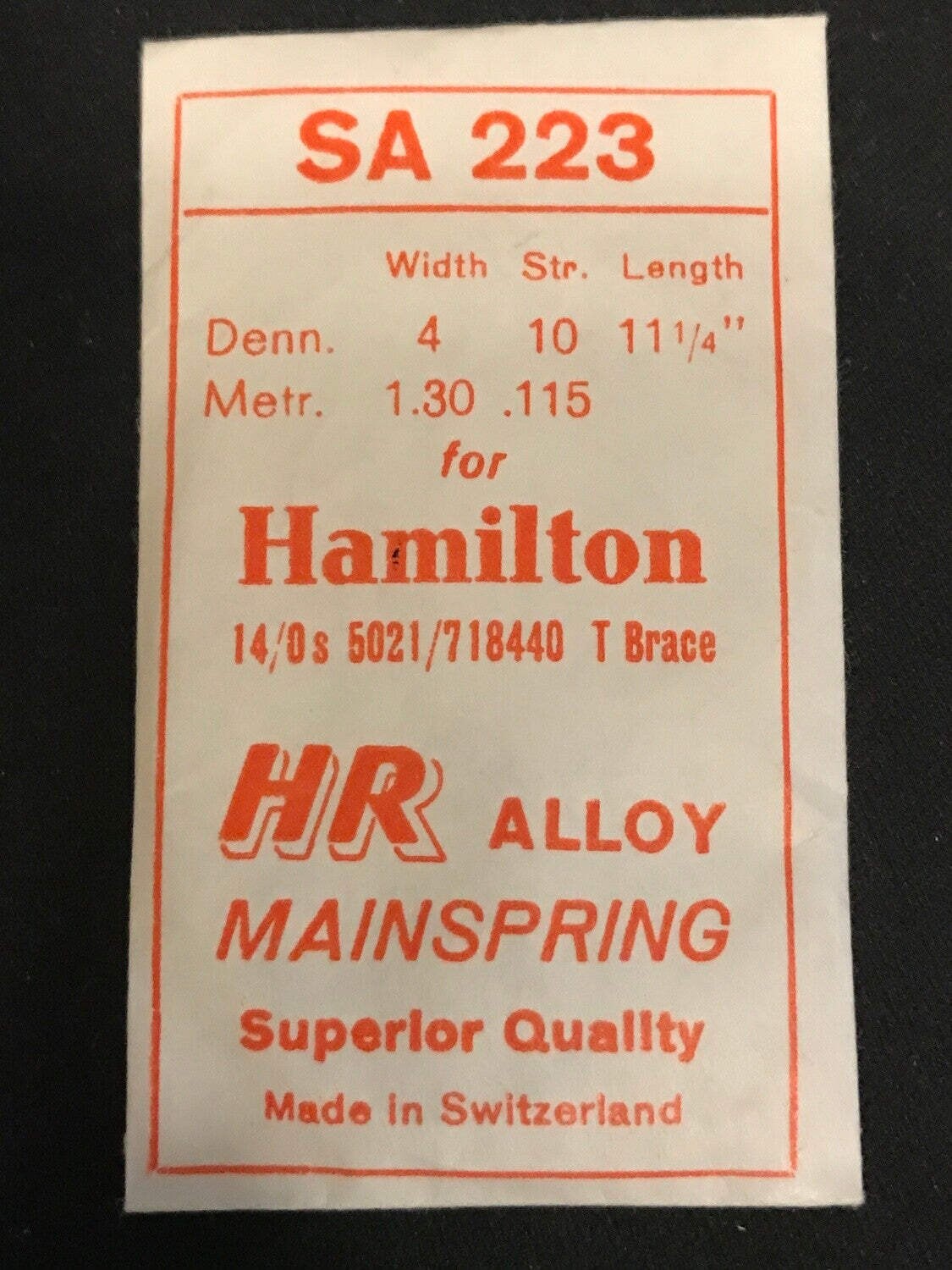 HR Mainspring SA223 for Hamilton 14/0s Factory No. 5021 / 718440 – Alloy