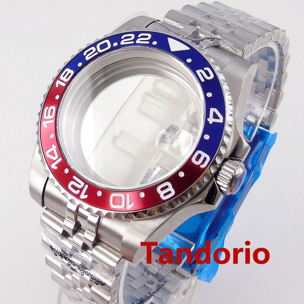 40mm Blue Red Watch Case 20ATM Diver Sapphire Glass Fit Automatic NH35A PT5000