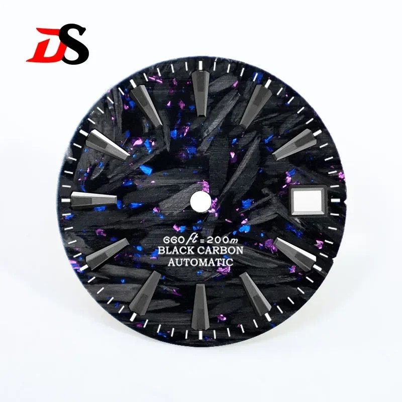 28.5mm Blue Purple Black Lume Carbon Fiber Dial Fits NH35 Movement