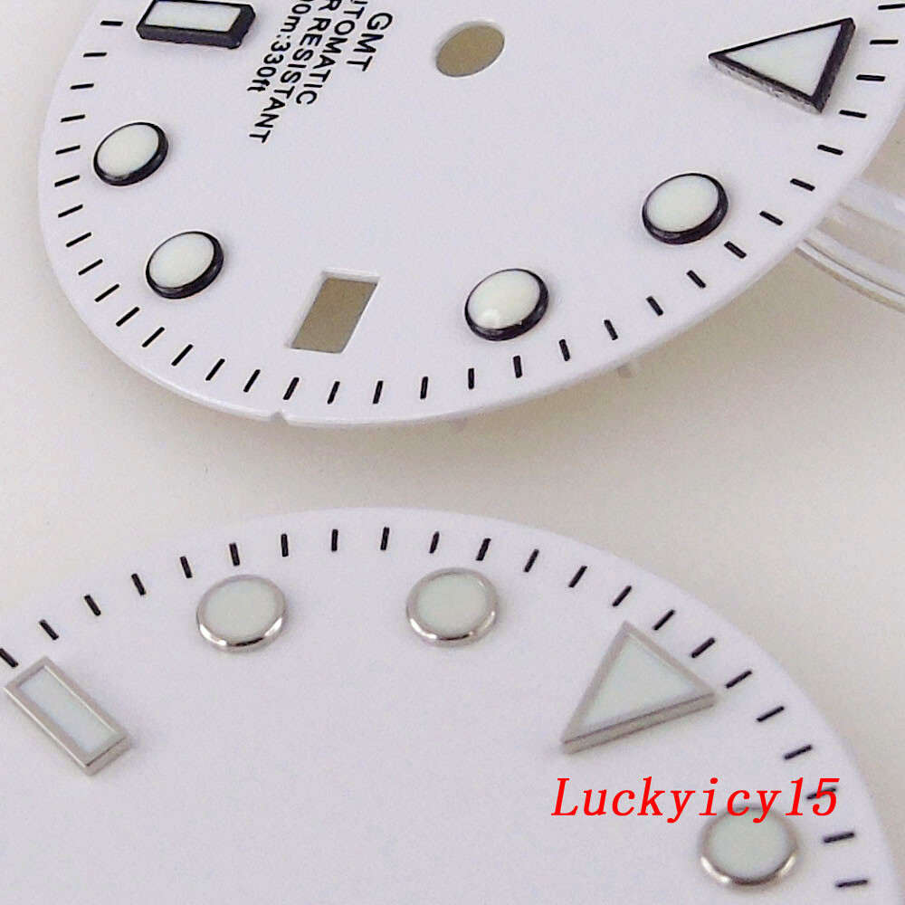 29MM Green Luminous White Watch Dial Fit NH34 NH34A GMT Automatic Mens watch