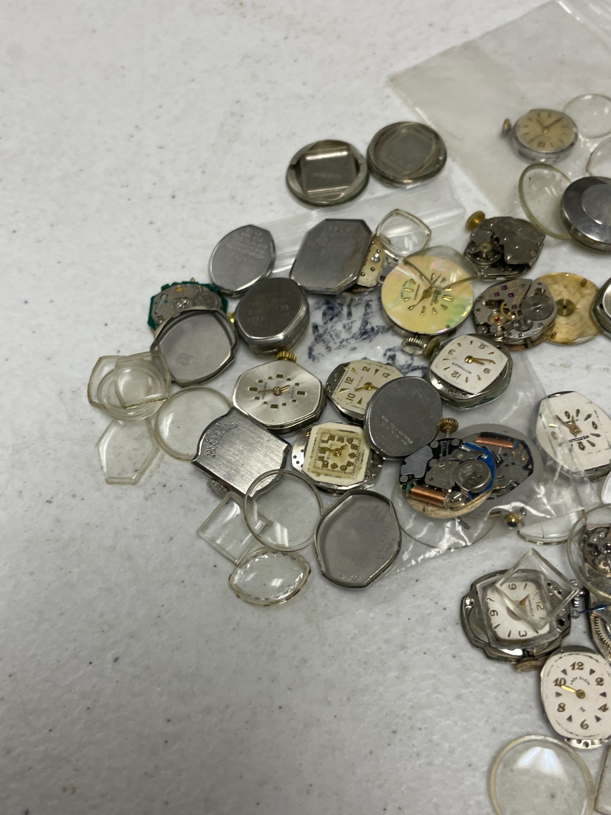 Vintage Watch Repair Parts Lot Movements Cases Dials Crystals Bulova Elgin Craft