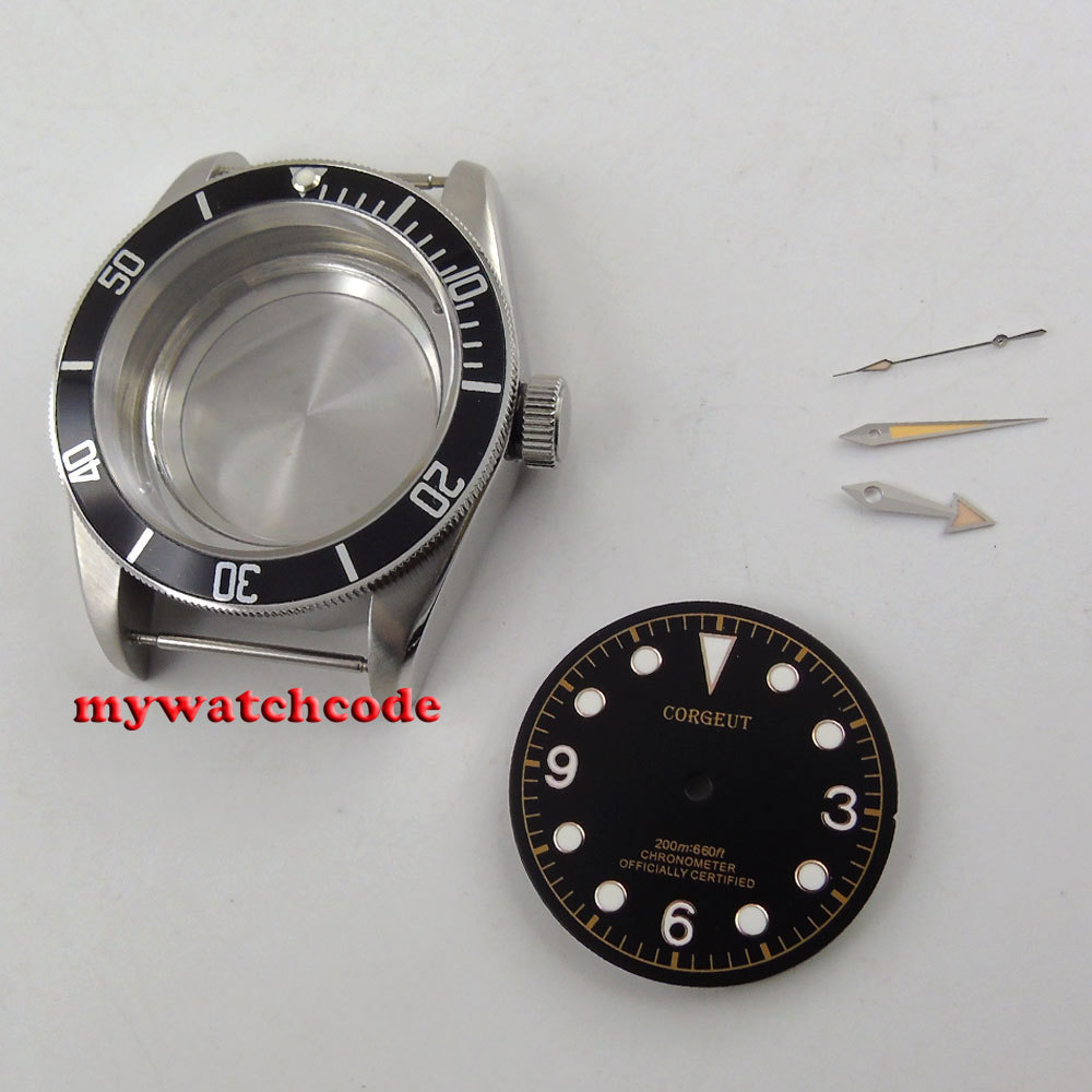41mm Black Bezel Sapphire Glass Watch Case dial hand fit Miyota 8215 8205