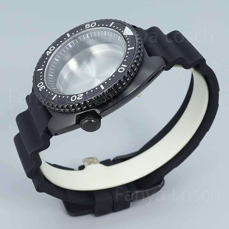 45mm PVD Balck Steel Watch Case Strap Modify Skx009 Mod For Seiko NH34 35 36 38