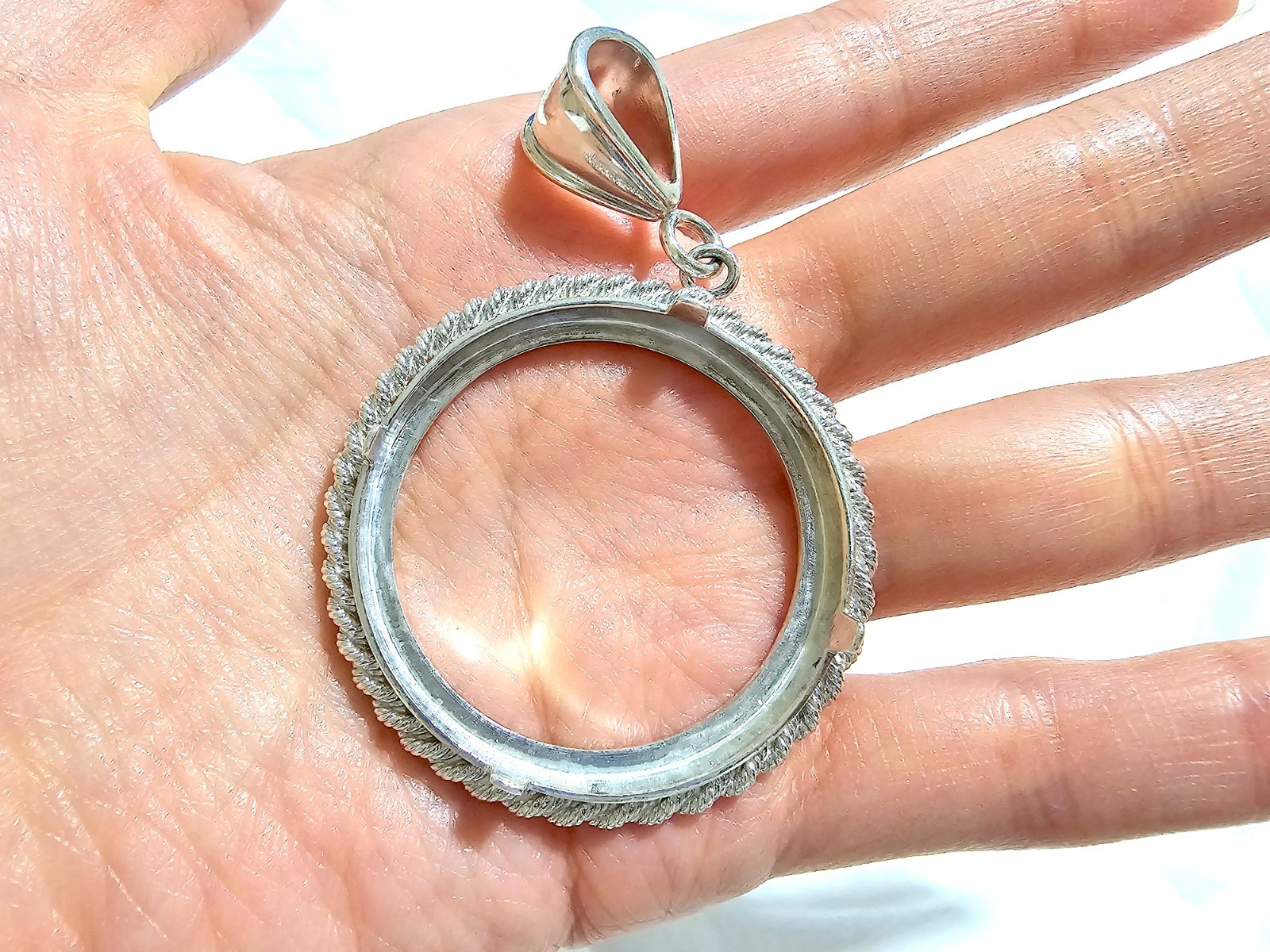 925 Sterling Silver Rope Edge Bezel for 36mm 1 Onza Plata Libertad Coins