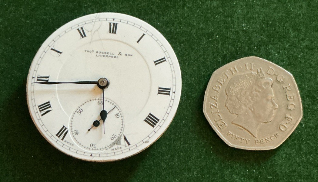 Vintage Men’s Thos Russell & Son Liverpool Pocket Watch Movement & Face Only S/r