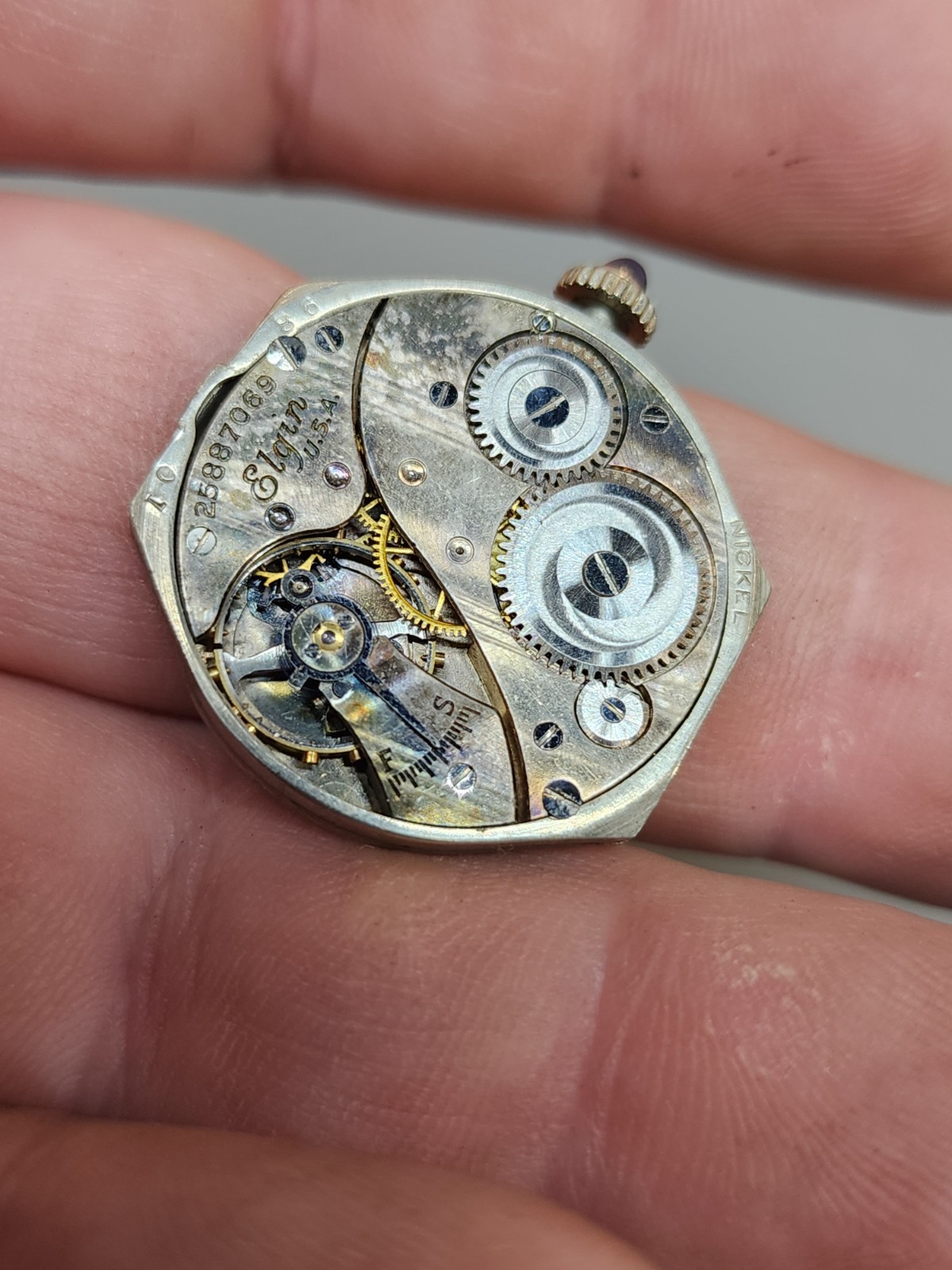 (For Parts Not Working) – ELGIN Nickel Wrist WATCH Face Movement Only