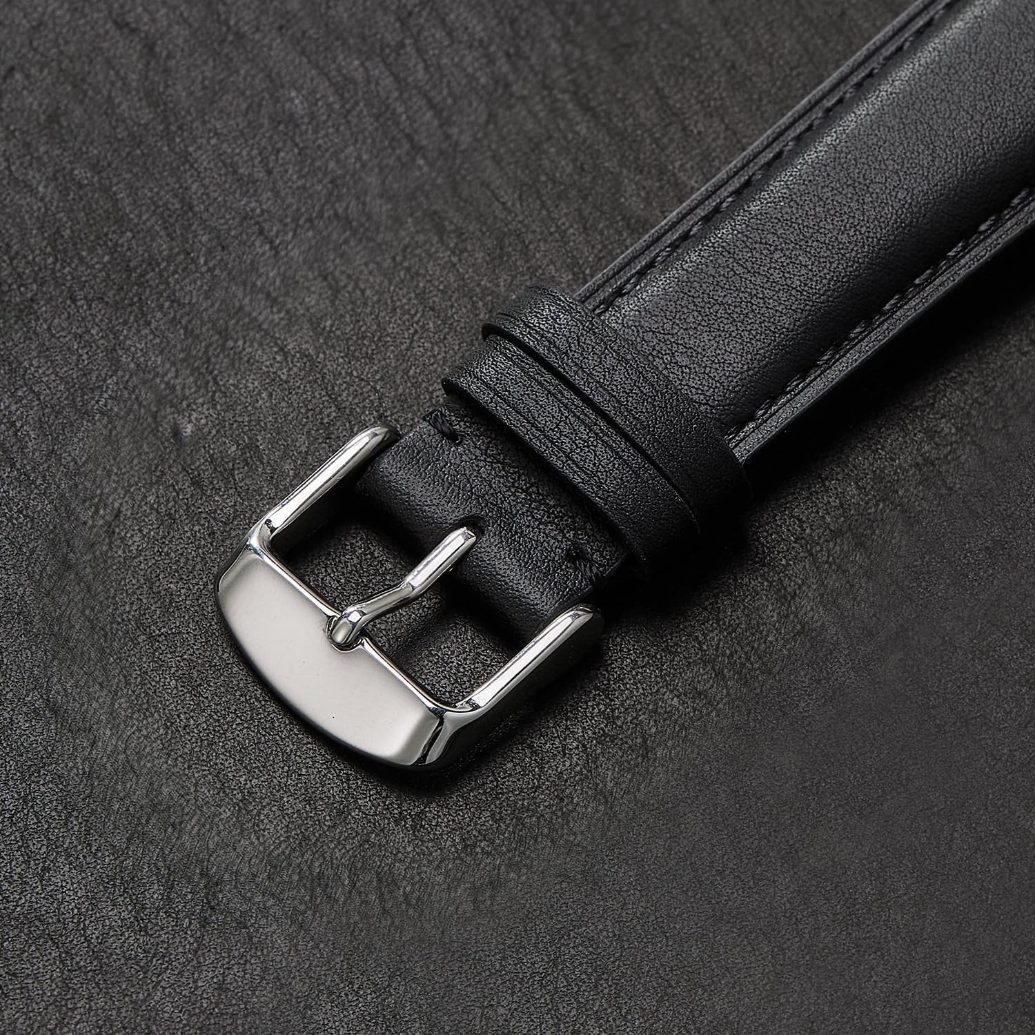 Leather Watch Band for Men and Women, Quick Release Watch Strap, Black Replac…