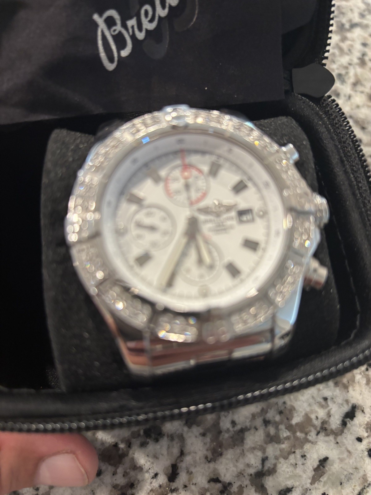 Breitling Mens Super Avenger II 48mm Diamond Bezel w/ Papers FOR REPAIR (Stem)