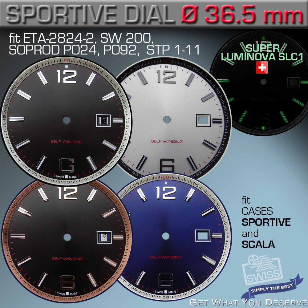 DIAL, ETA 2824-2, 2892-A2, SW 200,SW300, SOPROD A10,M100 Ø36.5 mm Ref SPORTIVE