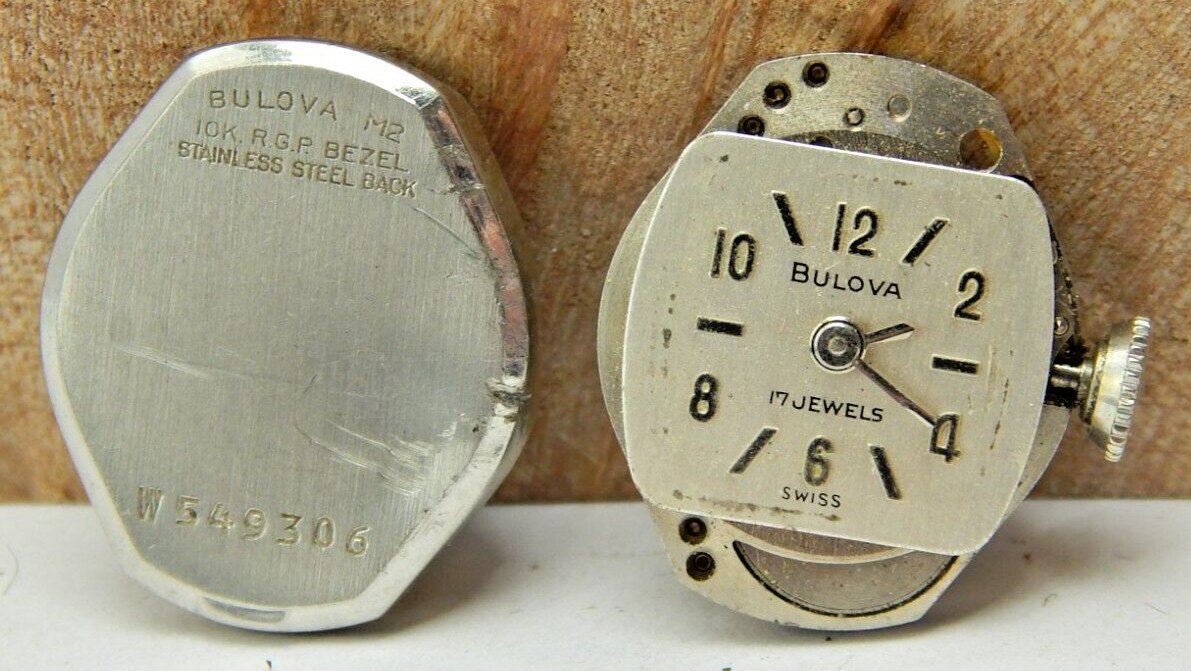 Vintage 1962 Bulova 6CB 17 jewel ladies wrist watch movement with dial & hands