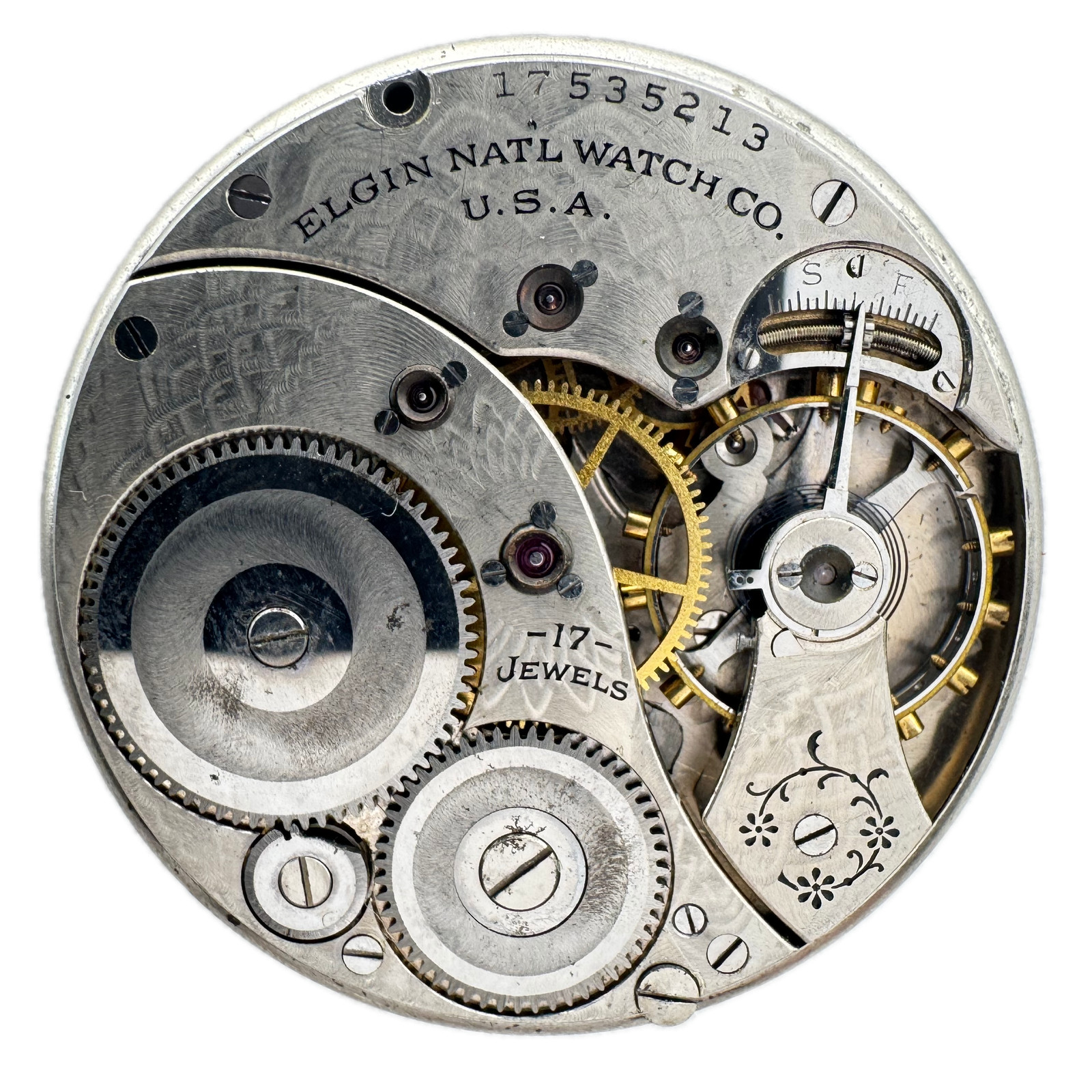 Antique 12s 1914 Elgin Double Sunk Porcelain Dial Pocket Watch Movement 345 USA