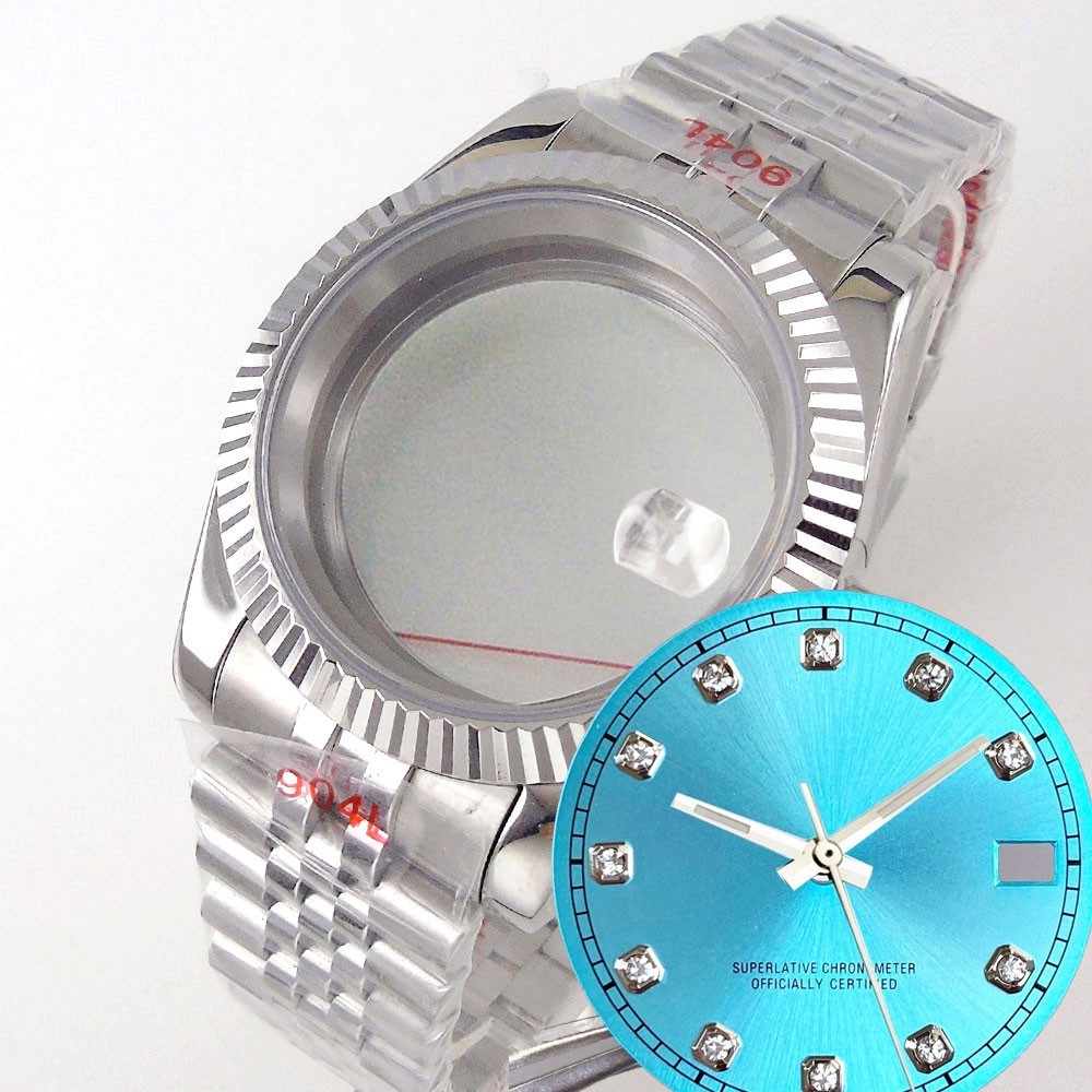 Fluted Bezel 36MM Sapphire Glass Watch Case Set Fit Japan NH35 NH36 movement