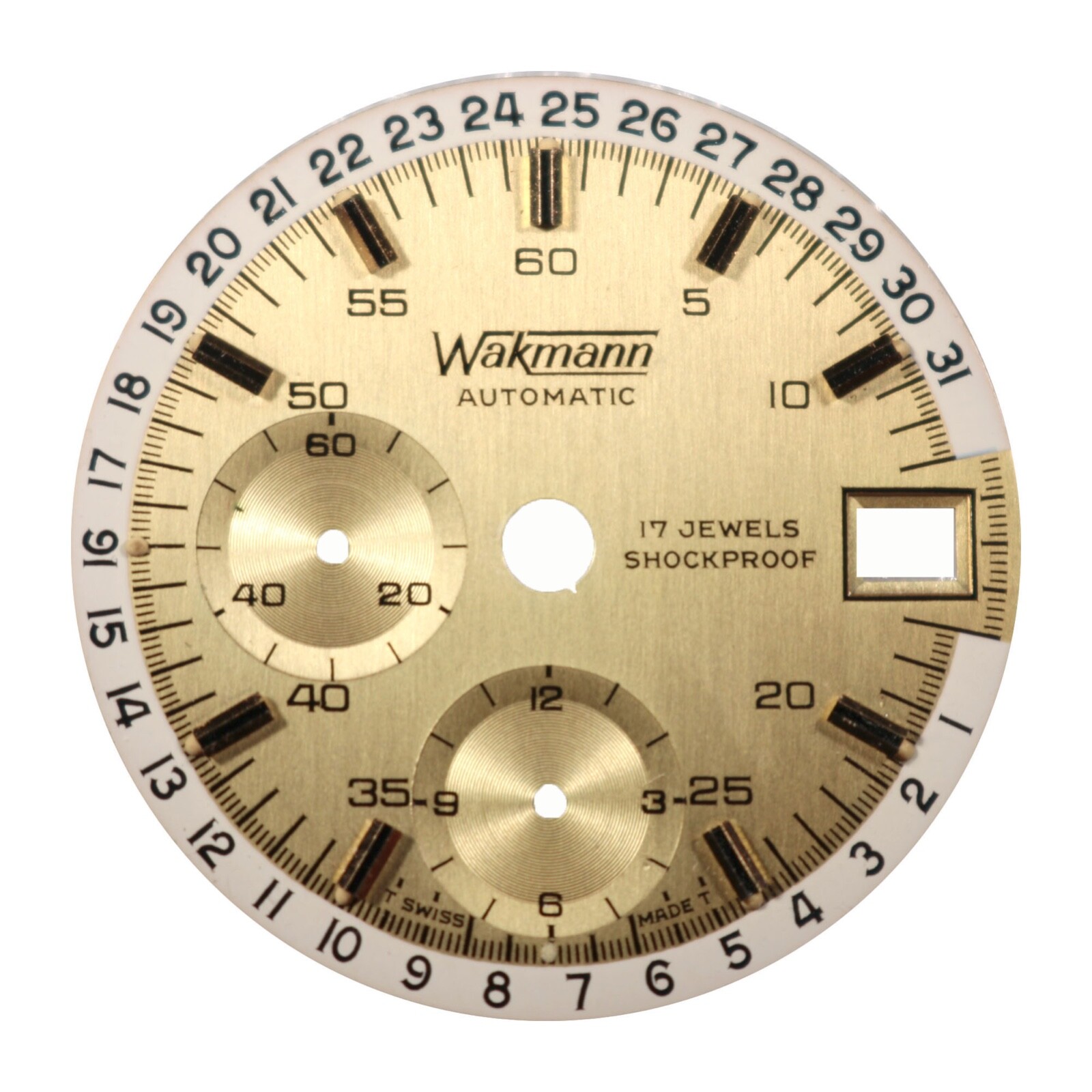 Wakmann Regate chronograph watch dial, Lemania 1341, NOS