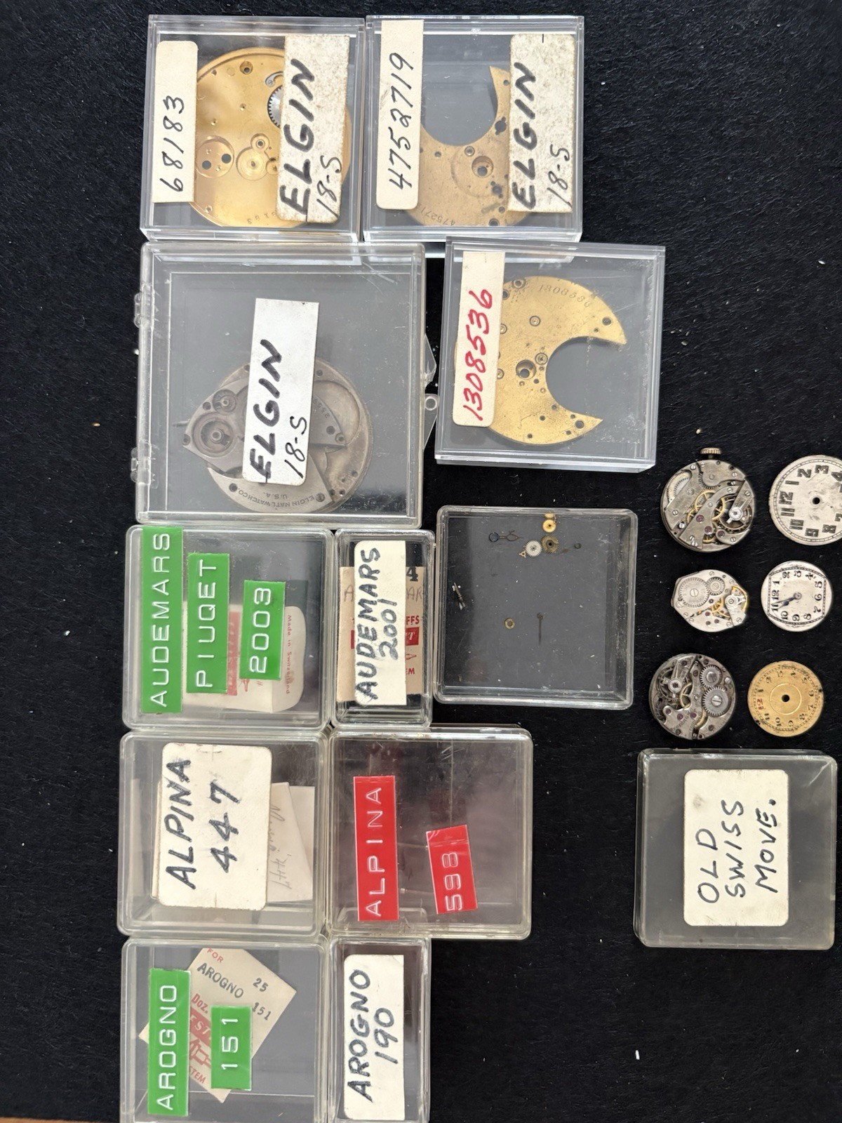 Vintage Watchmaker Parts Lot AP Audemars Piguet Alpina Elgin Staffs