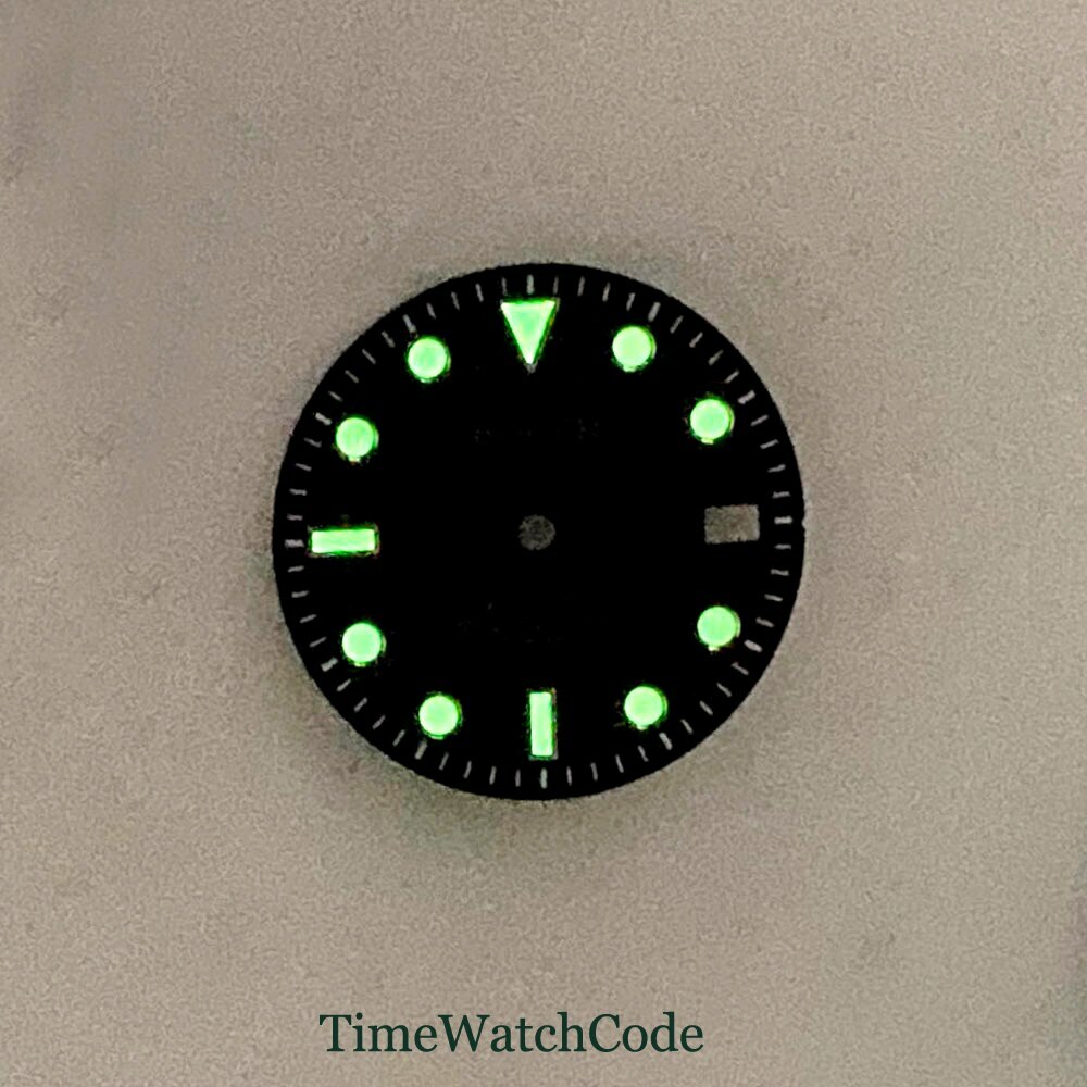 29mm Black/Blue/Green Sterile Watch Dial Fits NH35A Movement Date Luminous