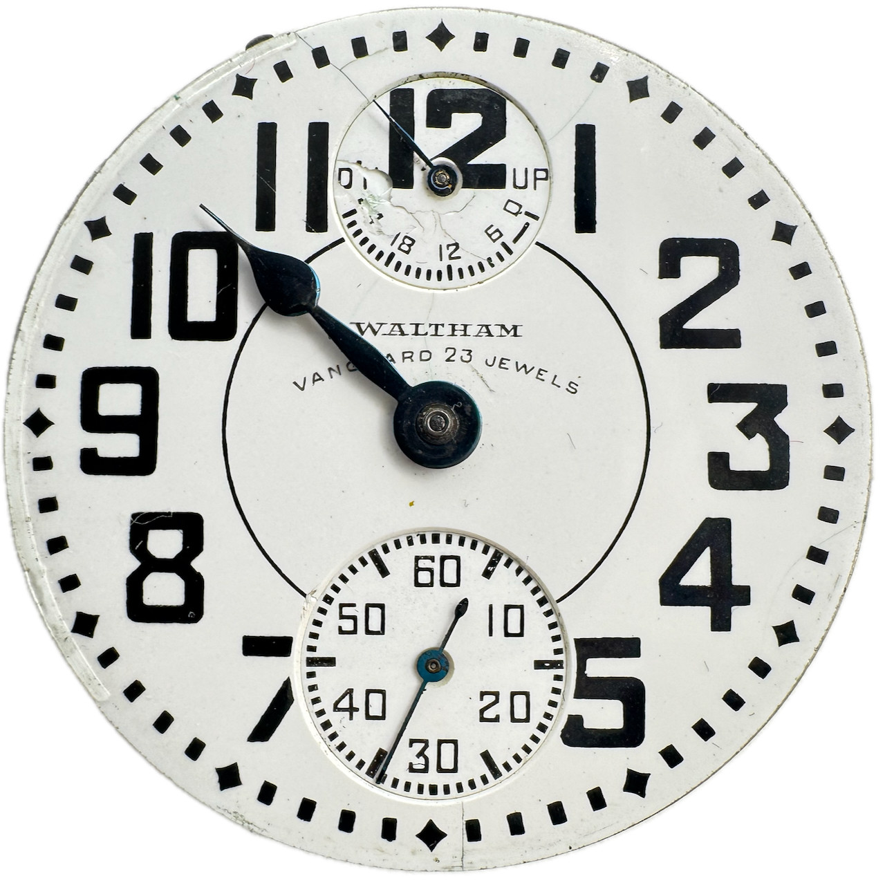 Vintage 16s Waltham Up-Down Wind Indicator Dial Railroad Pocket Watch Vanguard