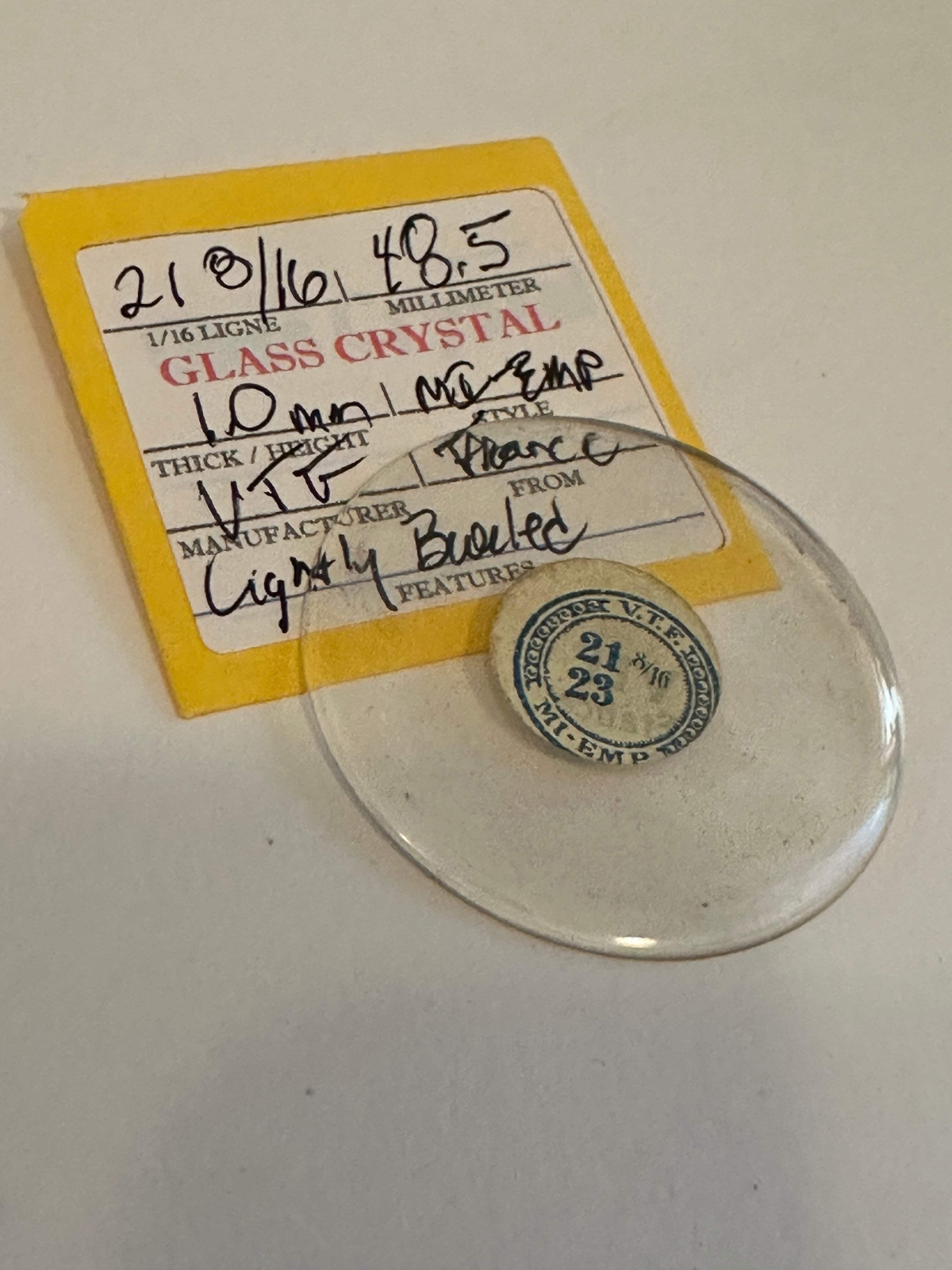 VTF Vintage Glass Pocket Watch Crystal 21-8/16 (~48.5mm) – NOS