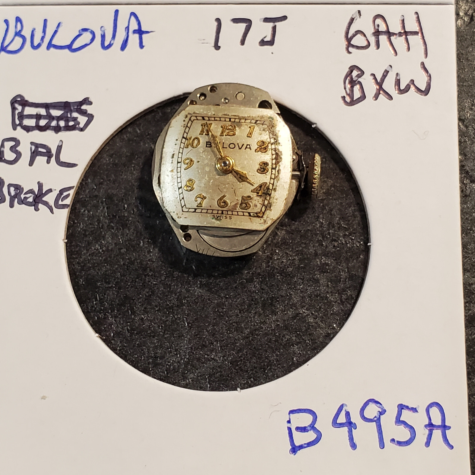 LADIES BULOVA 17j 6AH BXW WRIST WATCH MOVEMENT #B495A
