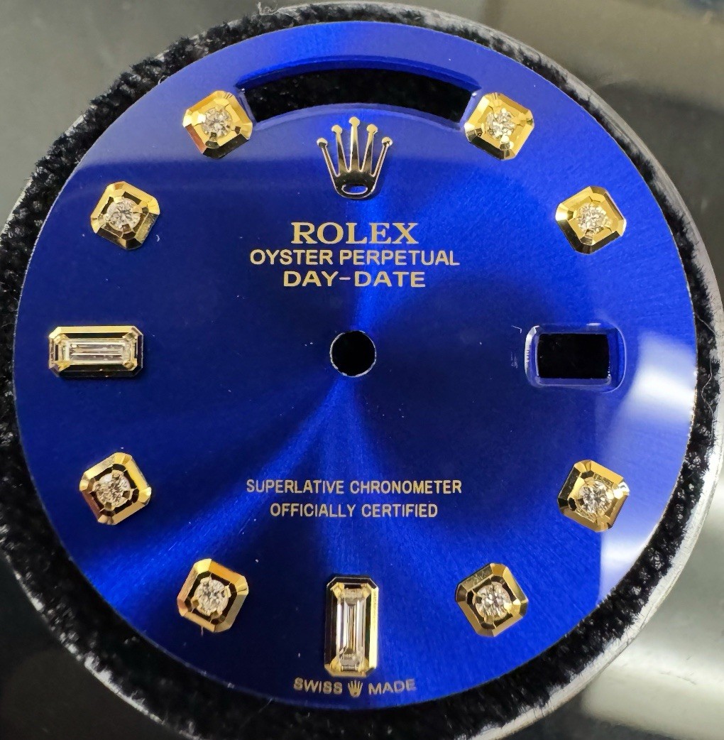 Rolex Mens President Custom Gloss Blue Baguette Diamond Dial For 118238 & 118208
