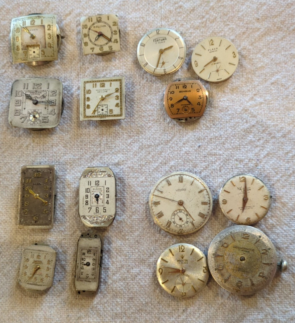 Lot Of 15 Watch Vintage Movements. Accromatic, Invicta, Latham, Dwelsa, Monarch!