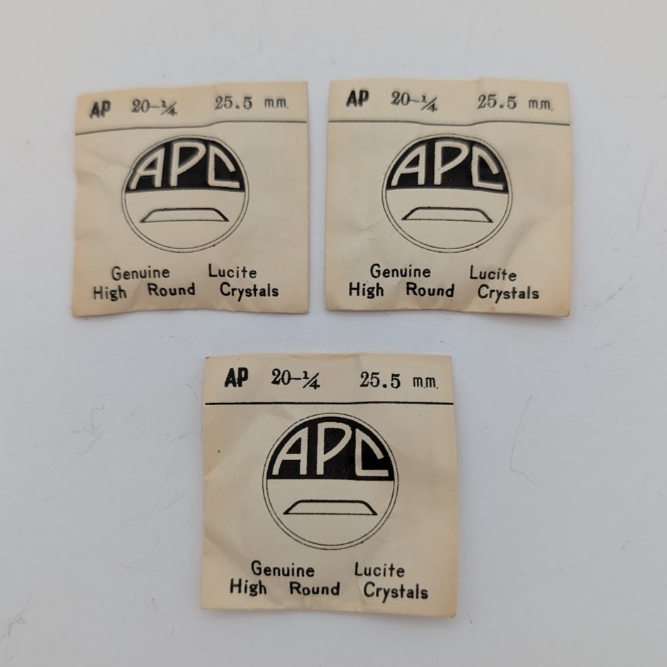 Lot of 3 APC High Round Lucite Watch Crystals – 25.5mm – NOS Japan