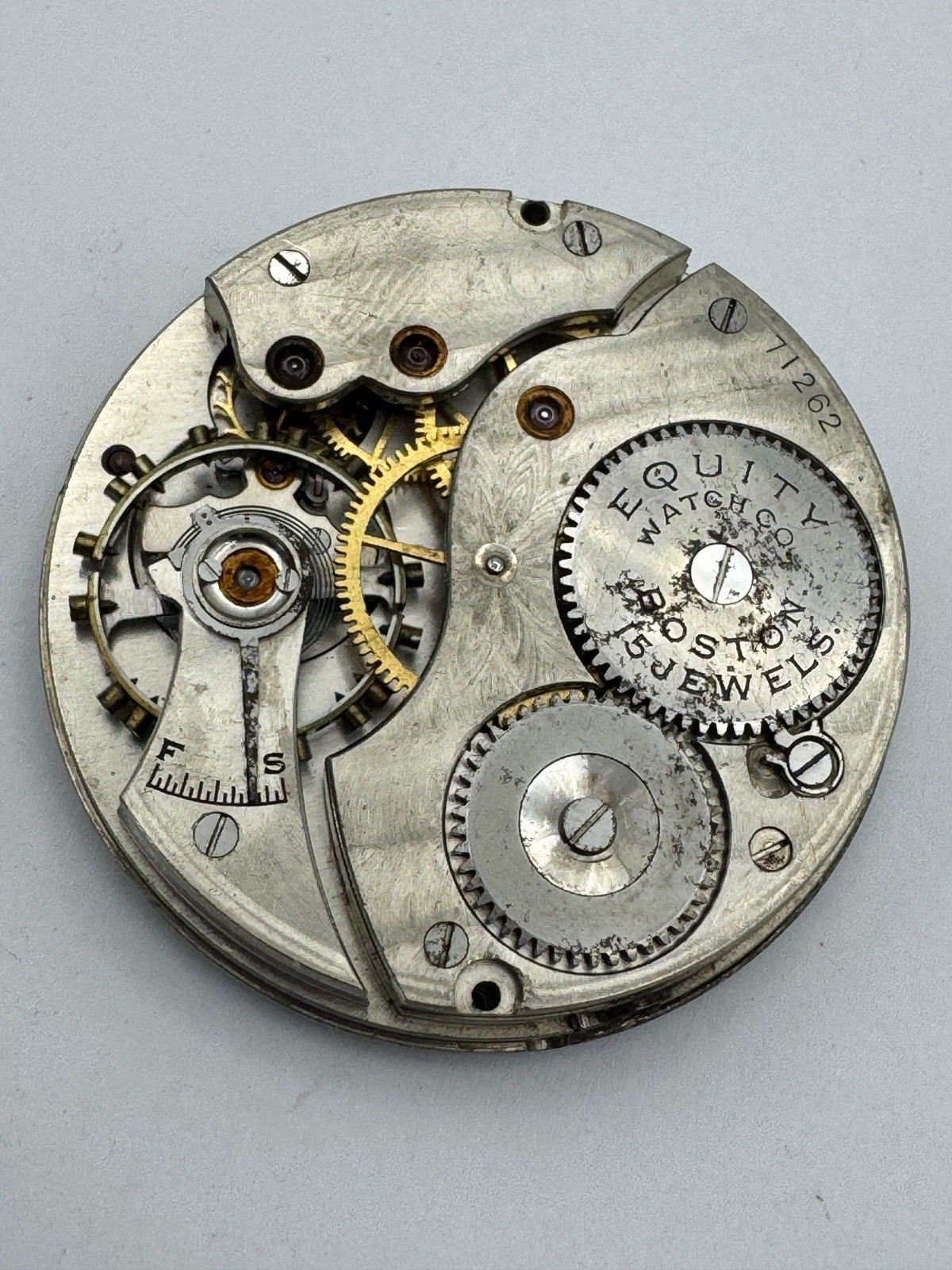 Vintage Equity 15J Pocket Watch Movement For Parts Or Repair – Good Balance