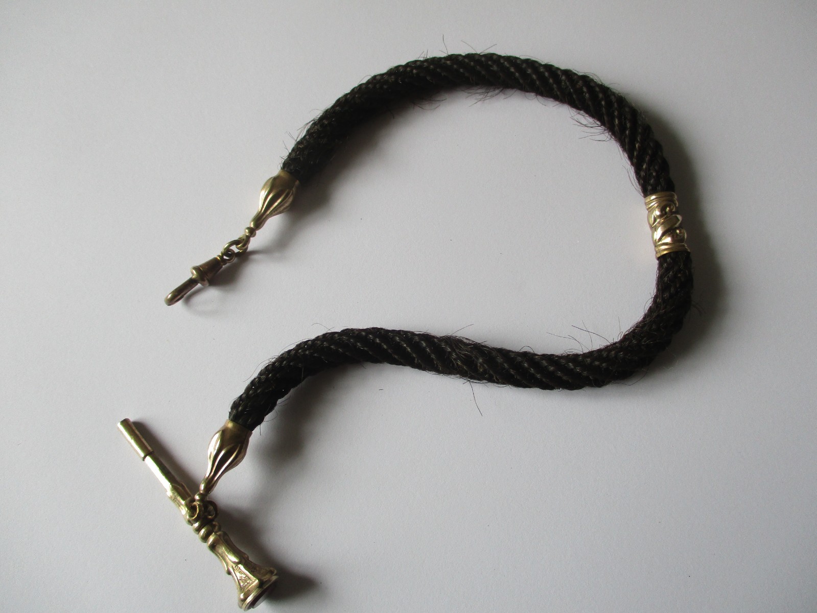Victorian hairwork Albertina pocket watch chain & winder – mourning jewellery
