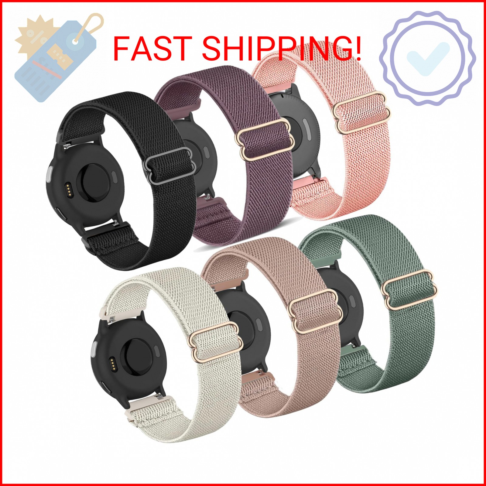 TUCOMO 6 Pack Stretchy Nylon Watch Bands Compatible with Garmin Vivoactive 6/Viv