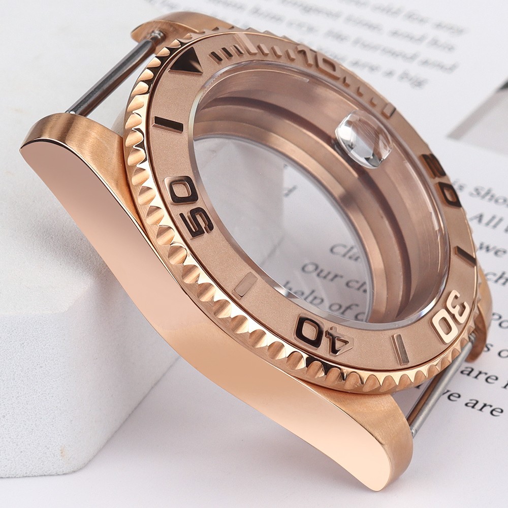 Sapphire 40mm Watch Case Rose Gold Yacht Bezel For Seiko NH35 ETA 2824 Movement
