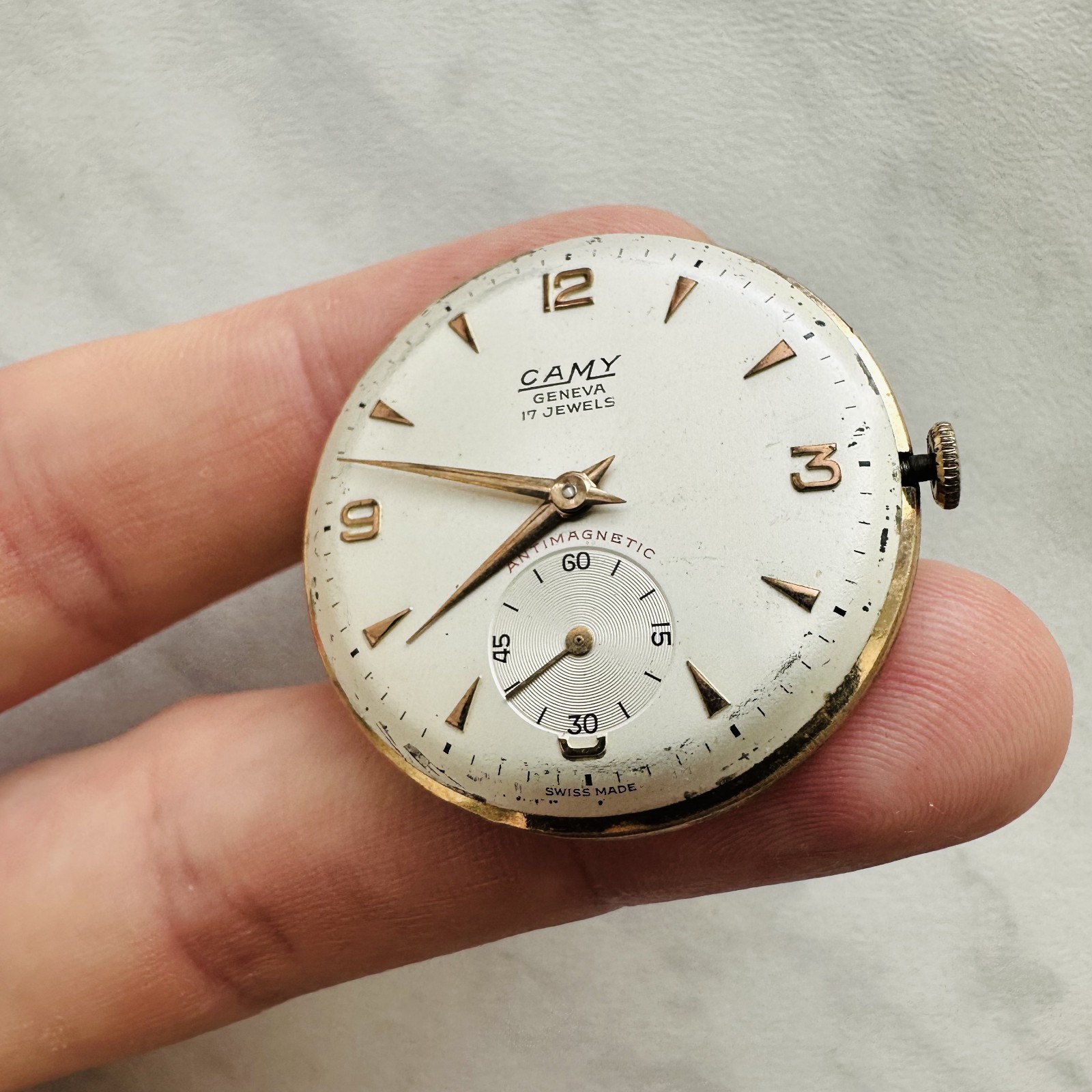 CAMY GENEVA Movement +Dial Repair vtg Swiss Watch Mechanism Classic 17 jewels