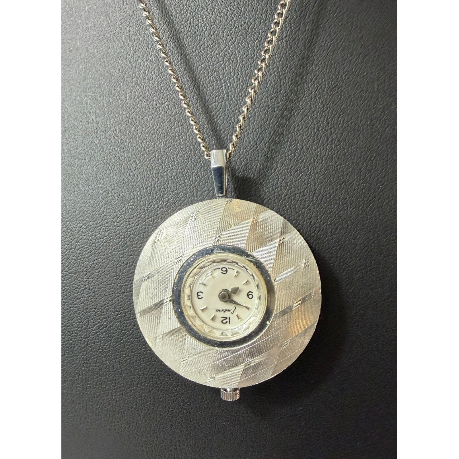 Vintage Watch Necklace Signed Endura Silver Tone READ