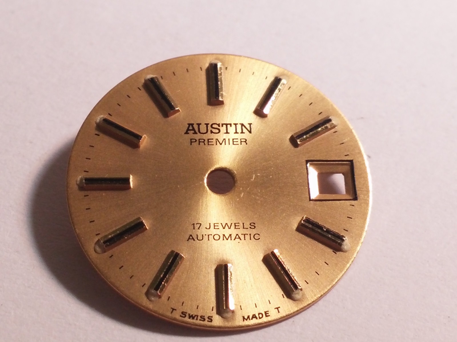 Austin Premier dial, date window 18.5mm diameter for 17 jewel automatic movement
