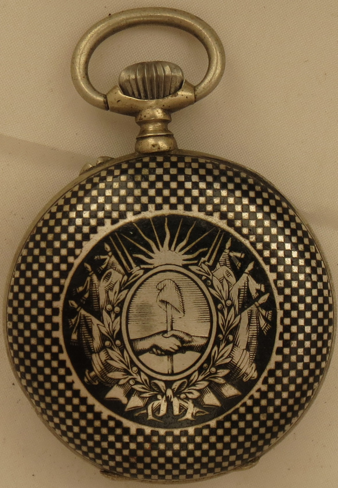 Vintage Pocket Watch Open Face White Metal & Enamel Case 49,5 mm. in diameter