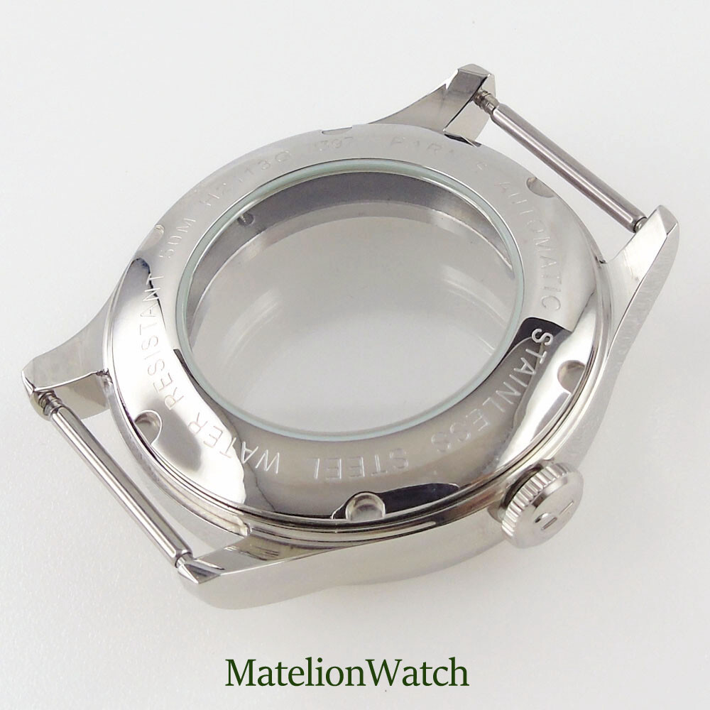 39mm Silver Watch Case Spare Parts Fit For Miyota 8215 821A 2813 Sapphire Glass