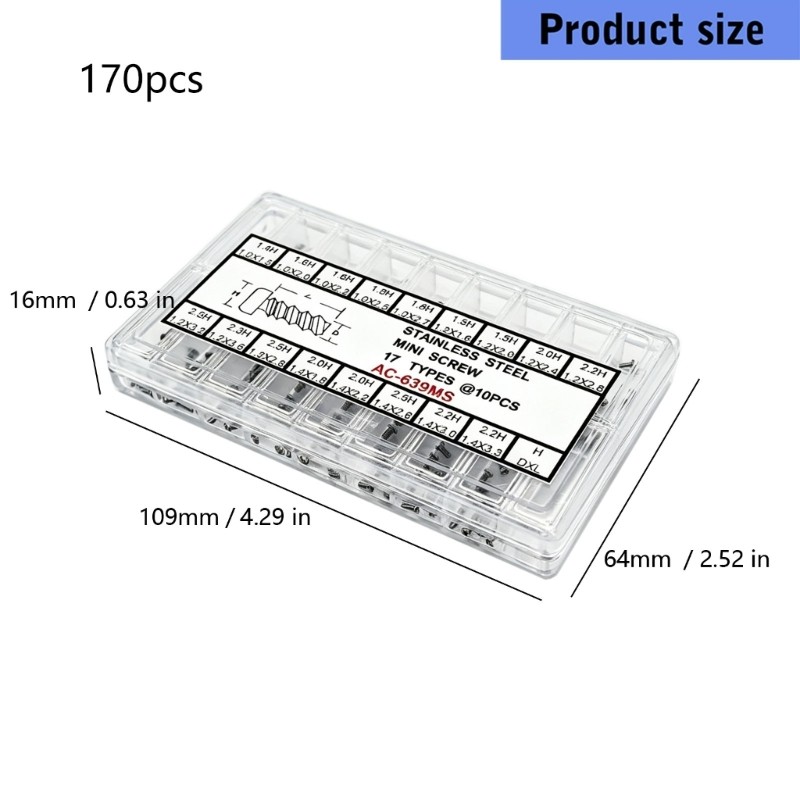Watchmakers Mini Screw Assortment with Sorted Case 1.8H1.0X2.5 1.8H1.0X2.7