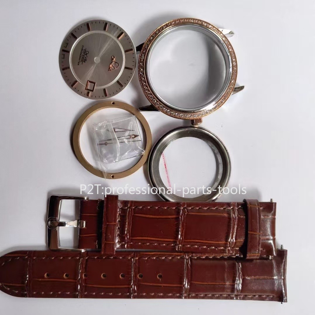 DIY Watch Part Kit for 2824 De Ville 38mm SS Watch Case+Dial+Hands+Leather Strap