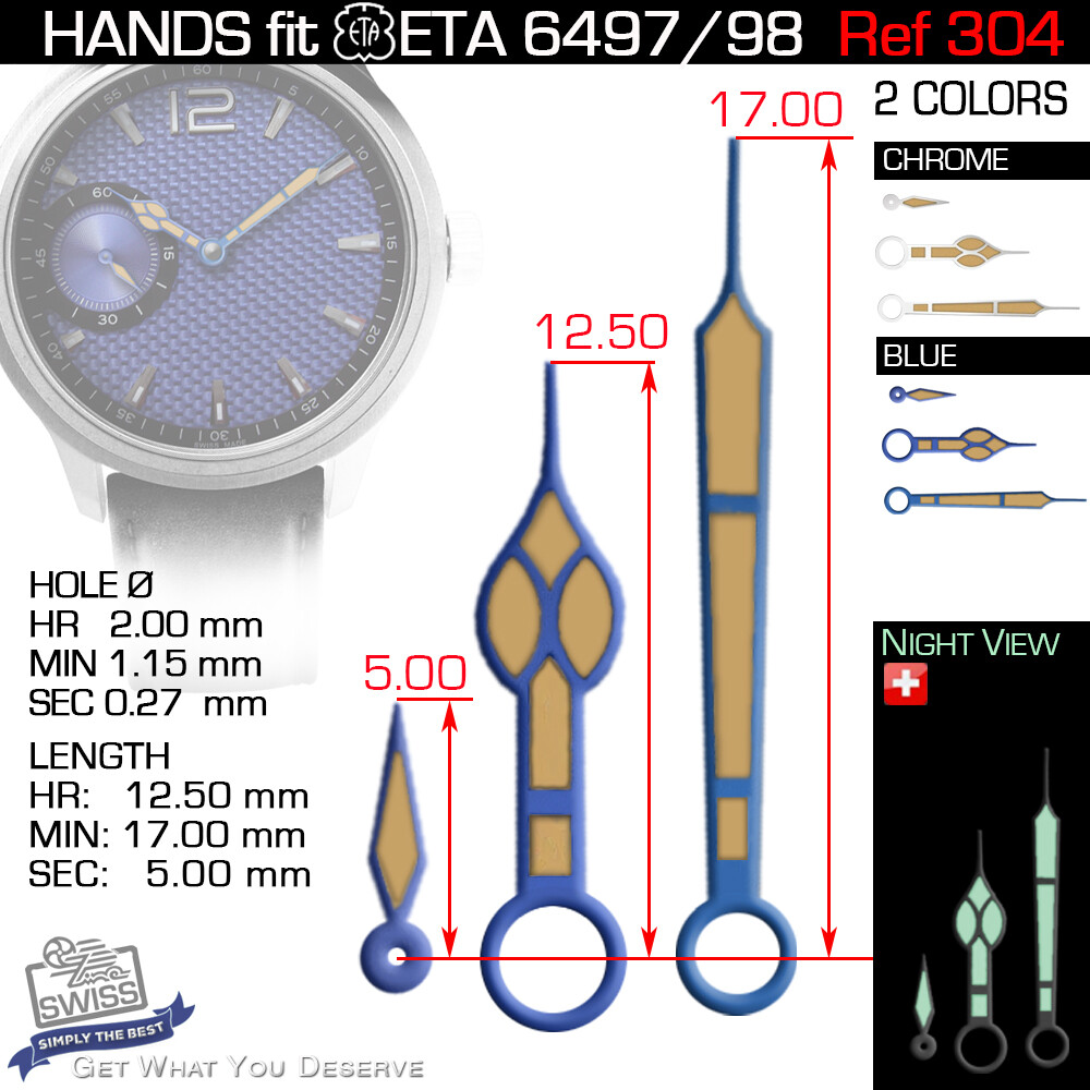HANDS SET FOR MOVEMENT ETA UNITAS 6497, 6498, OLD FASHION COLOR – REF 304