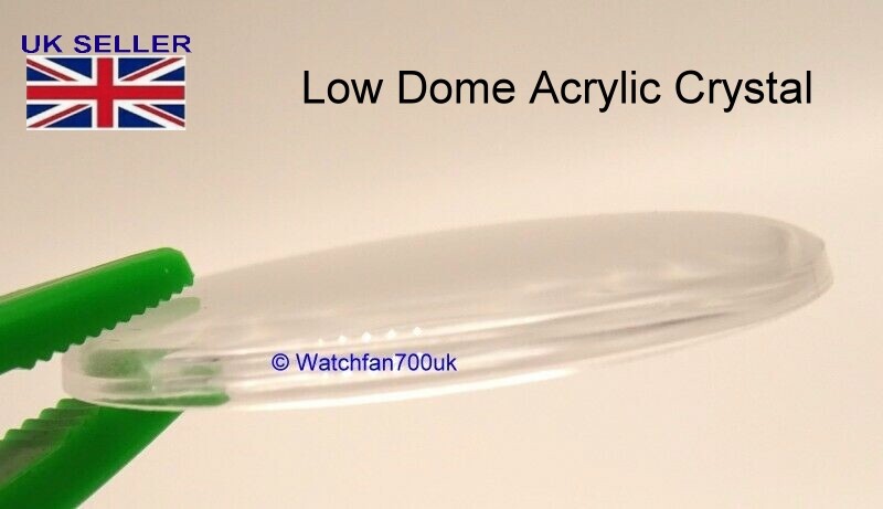 Watch Glass Acrylic Crystal – Low Domed – 1mm thick Dia range 9.6mm to 17mm