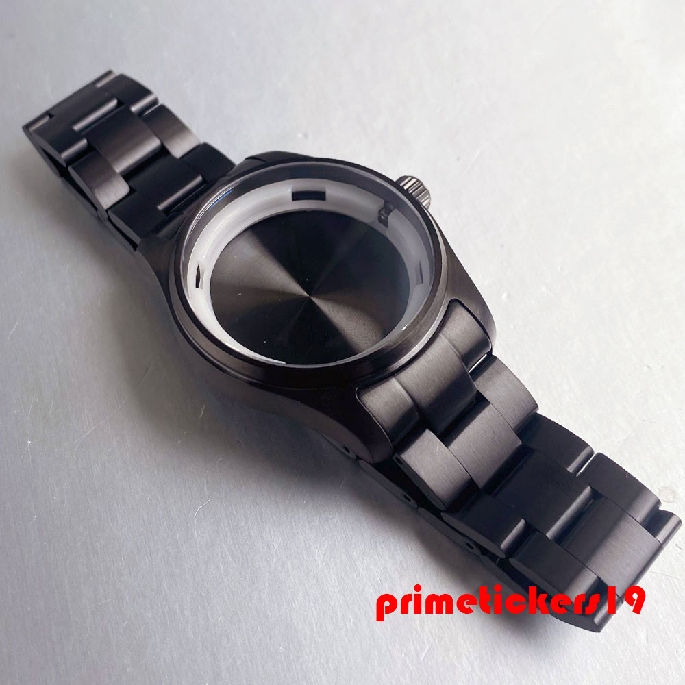 Black PVD 39mm Pilot Watch Case+Band 20BAR Waterproof Sapphire Fit NH35 NH36