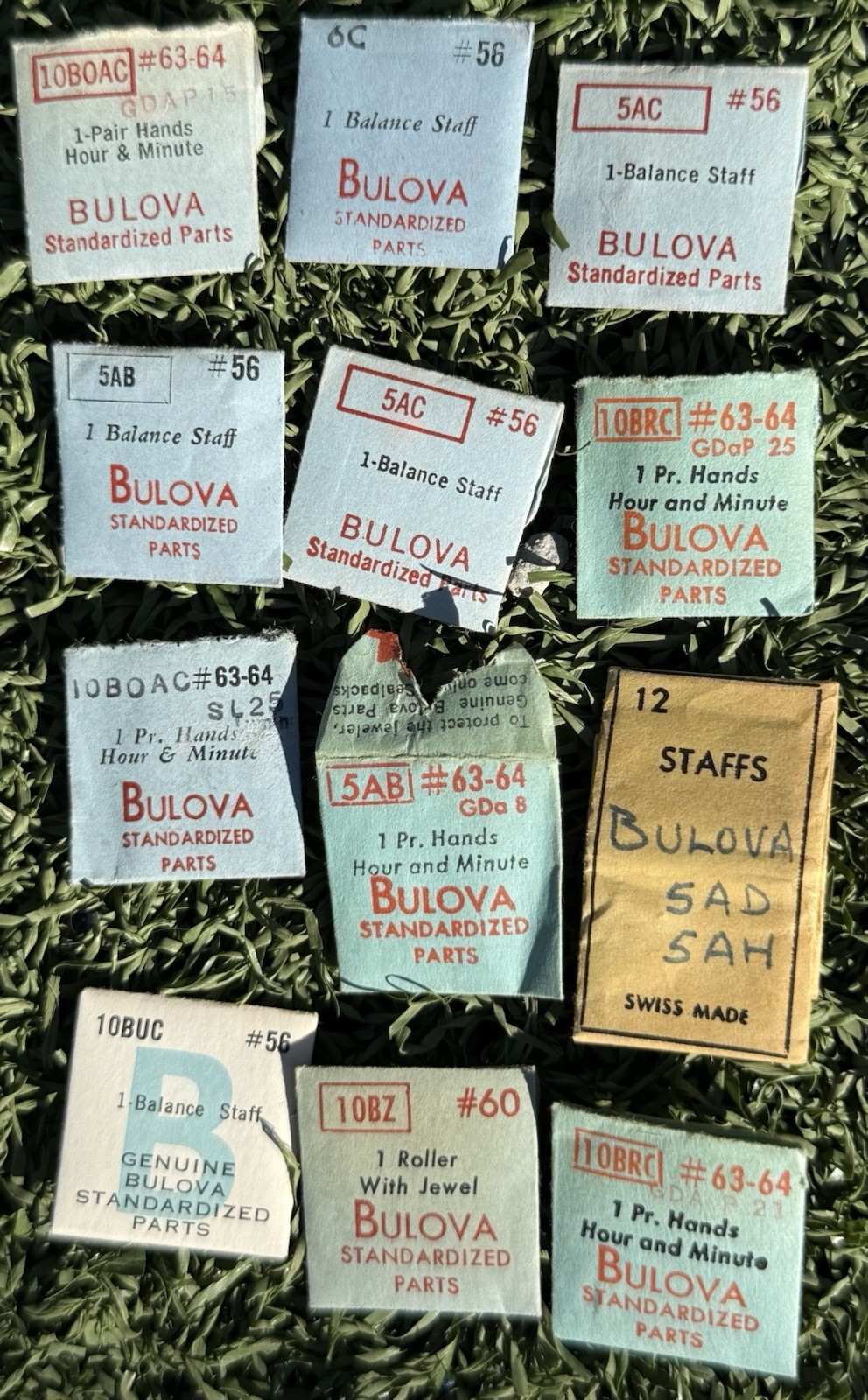 Vintage Bulova Watch Parts Lot – Balance Staffs, Hands, Roller Jewel, 12 Packs