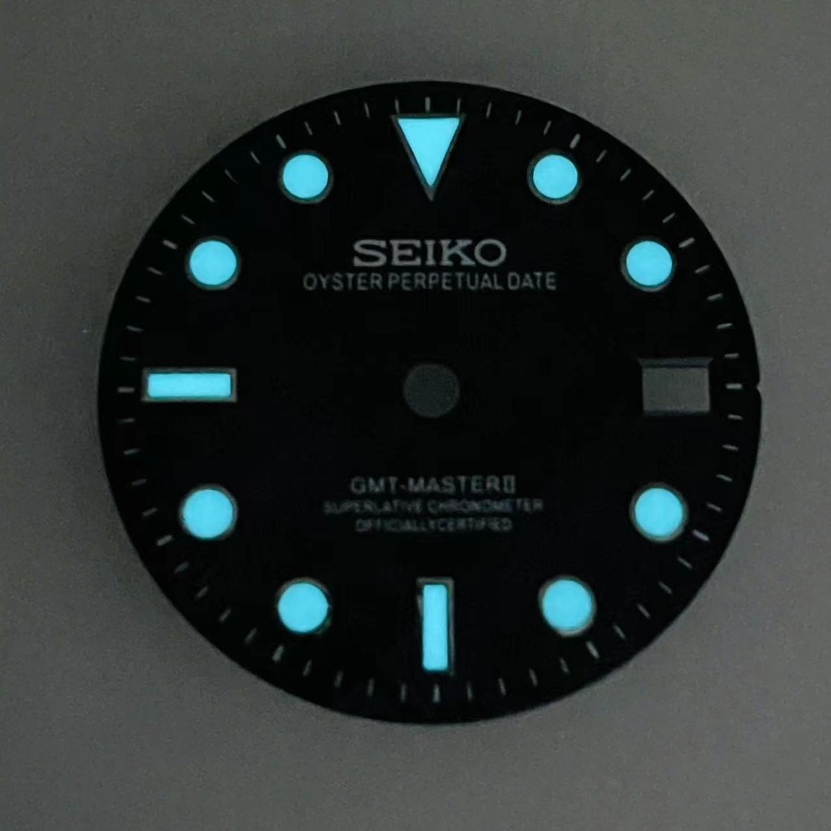 28.5mm GMT Meteorite pattern Watch Dial Blue Green Lume for Nh35 Nh36 Movement