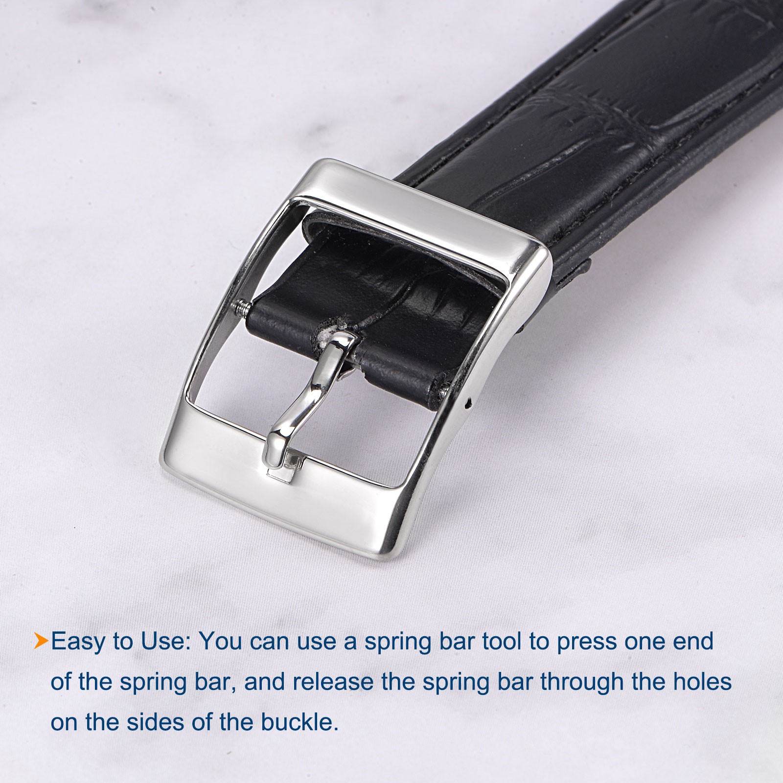 Watch strap closure, polished stainless steel silver, for 16mm with bar spring