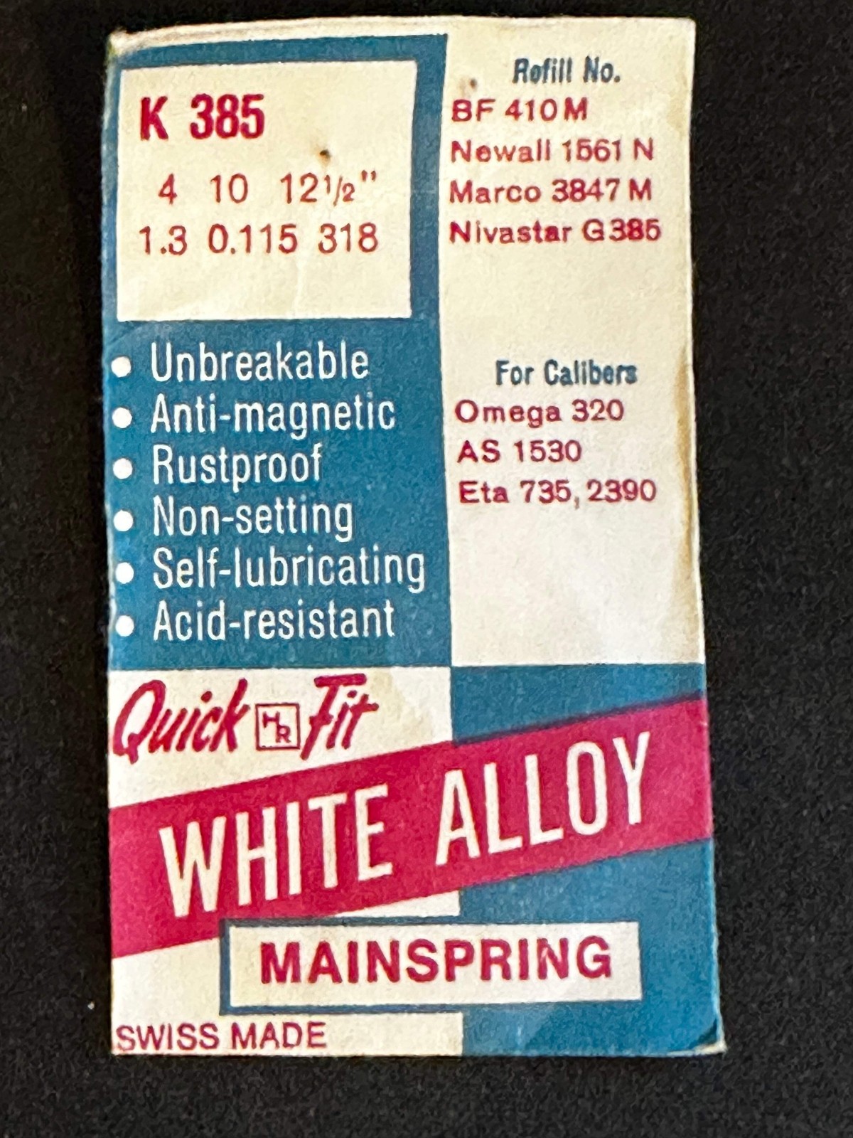 HR Quick Fit Mainspring K385 for AS 1530, ETA 2390, Omega 320 Chronograph – Allo