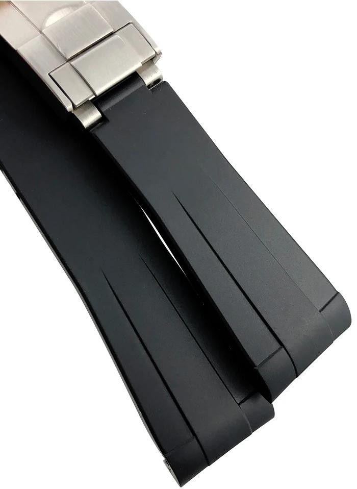 New 20mm/ 21mm/ 22mm Black Silicone Rubber Watch Strap Band for Rolex Oyster